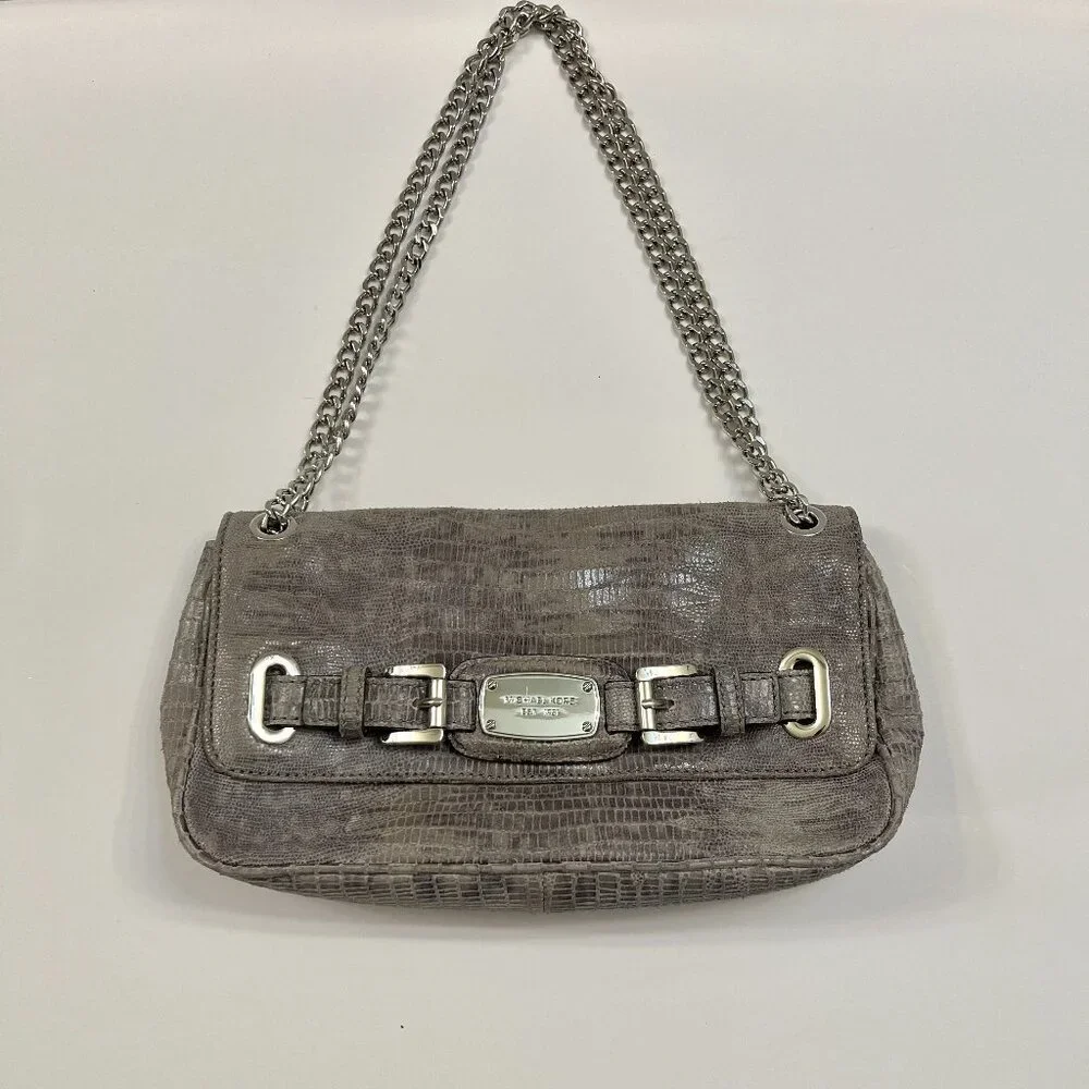 Michael Kors Vintage- Soft Suede Like - Snake / Animal Print Bag- Gray- EC